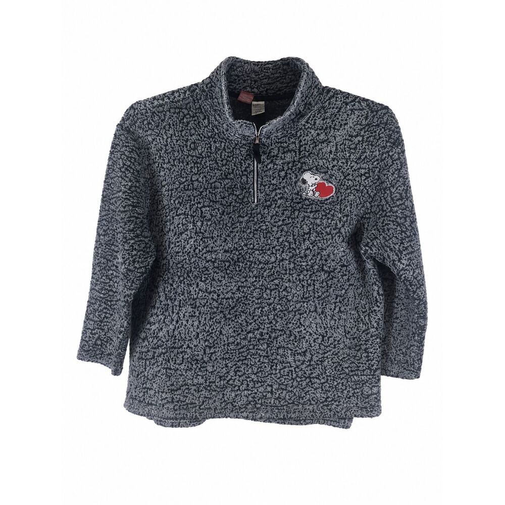 Peanuts Snoopy Women’s XL Gray Sherpa Fleece Quarter Zip Pullover Red Heart